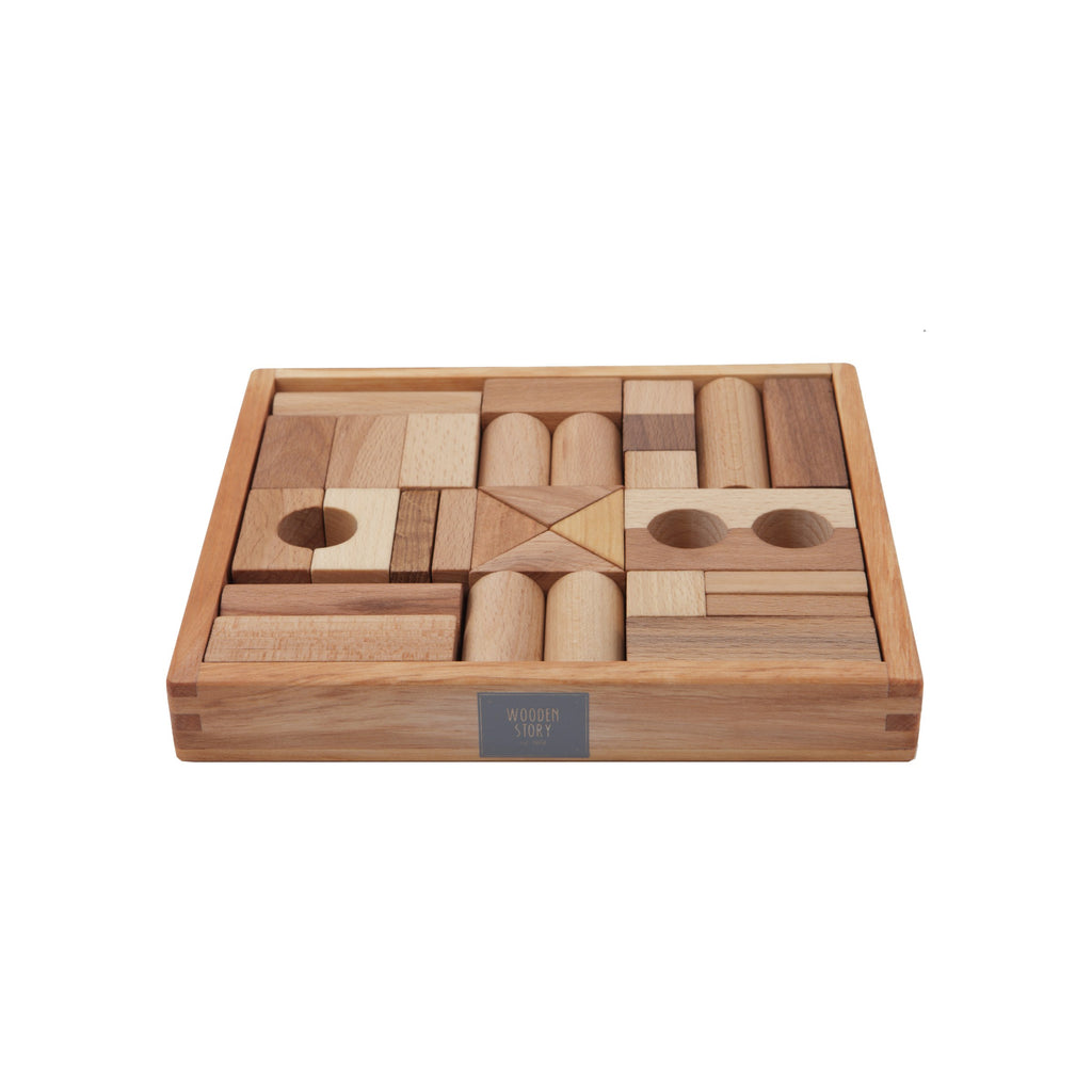 Wooden Story Natural Blocks in Tray - 30 Pieces