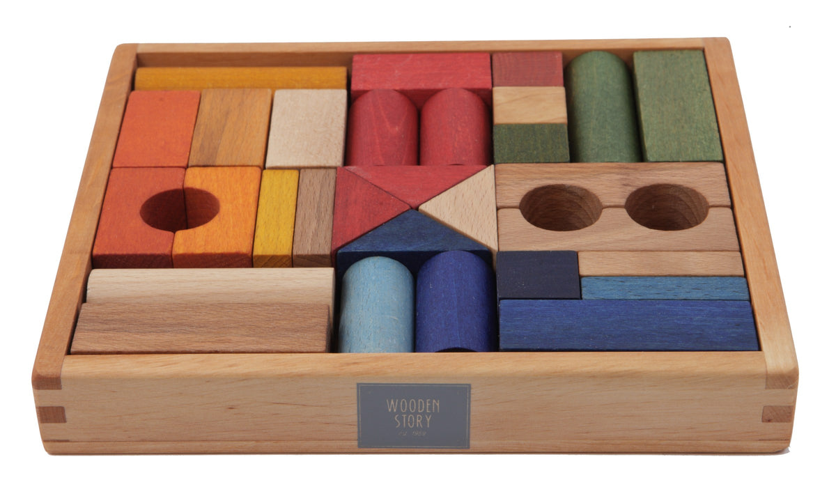 Wooden Story Rainbow Blocks in Tray - 30 Pieces