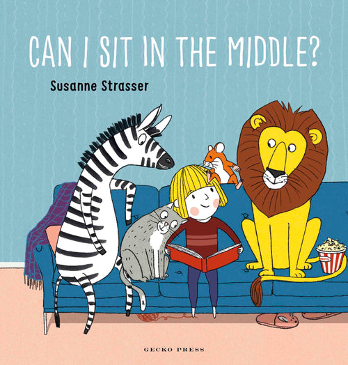 Can I Sit in the Middle? by Susanne Strasser — English board book cover, Gecko Press