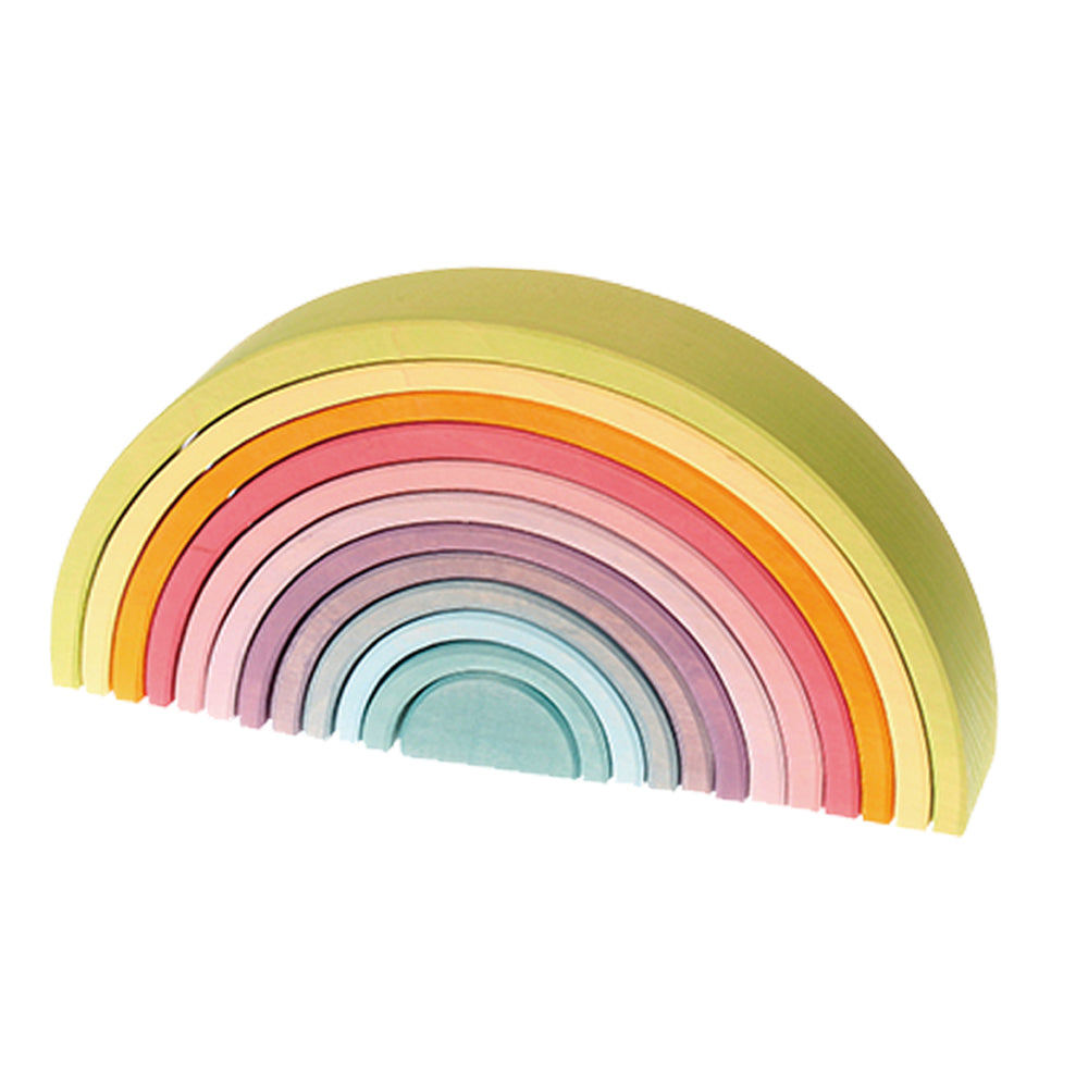GRIMM’S Large Pastel Rainbow with twelve wooden arches nested together.