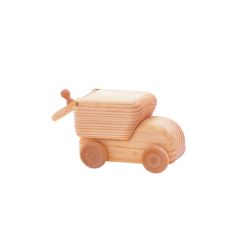 Telleby Small Wooden Postal Van shown from the side with its rear door open.