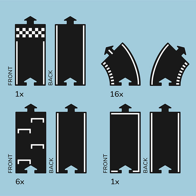 The 24 flexible road pieces included in Waytoplay Grand Prix